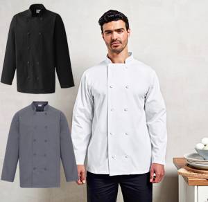 HERREN-CHEF-KOCHJACKE -PREMIER PR657- Langarm, Mischgewebe, mit Knöpfen, Easy Care 