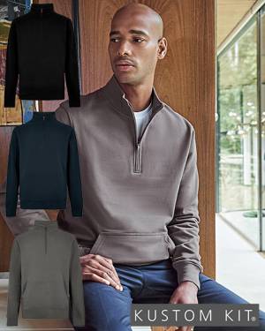 KUSTOM KIT PREMIUM 1/4-ZIP-SWEAT-SHIRT -PIQUE K339- TOP-Qualität, mit Kängurutasche, 300-Gramm Stoffgewicht