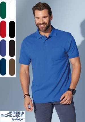 DAIBER-JAMES & NICHOLSON PREMIUM-POCKET-POLO-SHIRT -PIQUE JN026- mit Brusttasche, Mischgewebe, Top-Qualität
