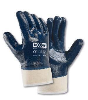 BAUMWOLL-TRIKOT-HANDSCHUH MIT NITRIL-VOLL-BESCHICHTUNG -TEXXOR BLUESTAR-STULPE VB 2339- Abnahme 72 / 144 Paar je Größe 