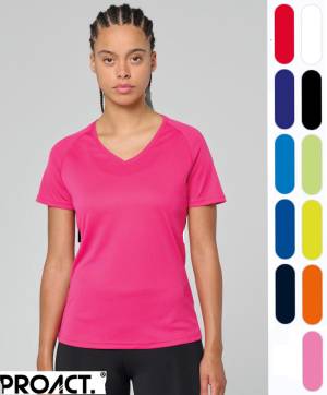 PROACT PREMIUM-DAMEN-FUNKTIONS-T-SHIRT -PA477- V-Ausschnitt, atmungsaktiv, schnell trockned, perfekter Tragecomfort, Bird-Eye-Gewebe
