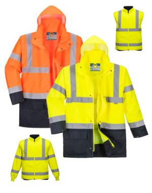 WARNSCHUTZ-MULTIFUNKTIONS-5-IN-1-PARKA -PORTWEST S766- wasserdicht, winddicht, Futter herausnehmbar, Innenjacke und -Weste separat tragbar