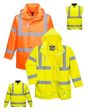 WARNSCHUTZ-MULTIFUNKTIONS-5-IN-1-PARKA -PORTWEST S765- wasserdicht, winddicht, Futter herausnehmbar, Innenjacke und -Weste separat tragbar