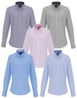 Oxford Bluse -PREMIER PR338- Streifen, Langarm, Button-Under-Kragen, Easy Care