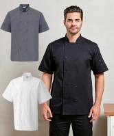 HERREN-CHEF-KOCHJACKE -PREMIER PR656- Kurzarm, Mischgewebe, mit Knöpfen, Easy Care