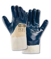 BAUMWOLL-TRIKOT-HANDSCHUH MIT NITRIL-TEIL-BESCHICHTUNG -TEXXOR BLUESTAR-STULPE TB 2329- Abnahme 72 / 144 Paar je Größe