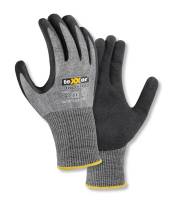PREMIUM-SCHNITTSCHUTZ-STRICK-HANDSCHUH MIT NITRIL-BESCH. -TEXXOR 2424-  extrem hohe Schnittschutzstufe F, Abnahme 12 / 48 / 144 Paar je Größe 